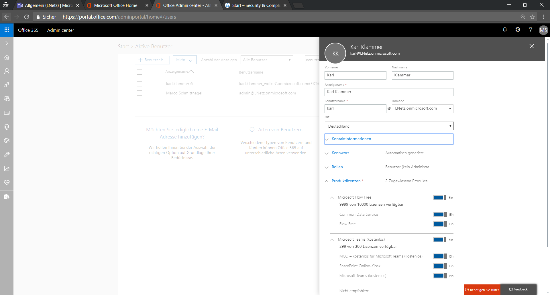 Office 365 Neuen Benutzer hinzufügen Screenshot